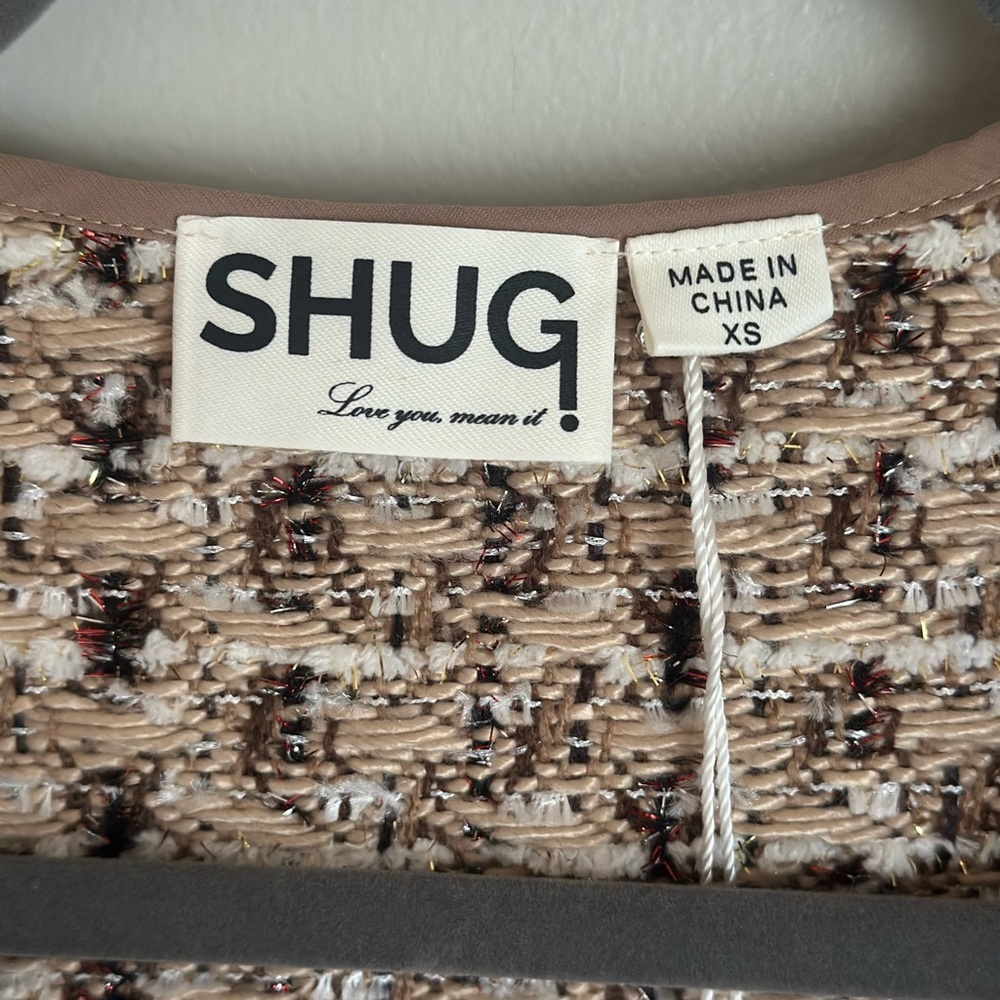 NWT SHUG Women’s Multi Tweed 3/4 Sleeve Top Beige Brown Holiday Size XS - Picture 6 of 11